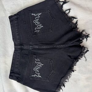 SHEIN Black High-Waisted Jean Shorts Frayed Hem